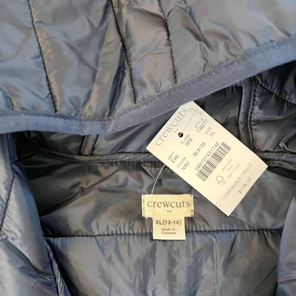 NWT Boys J.Crew Factory Crewcuts Navy Blue Puffy Jacket with Hood XL 12 / 14 - Picture 2 of 3